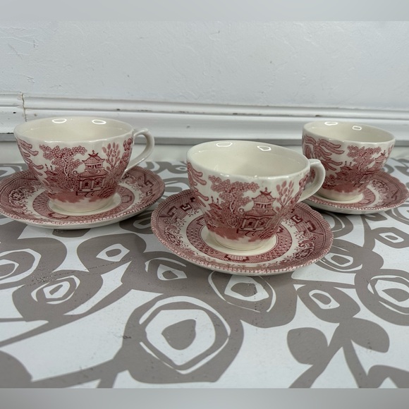 Set of 3 Royal Wessex Pink Willow Rosa Cup & Saucer Set Made in England - Picture 2 of 13